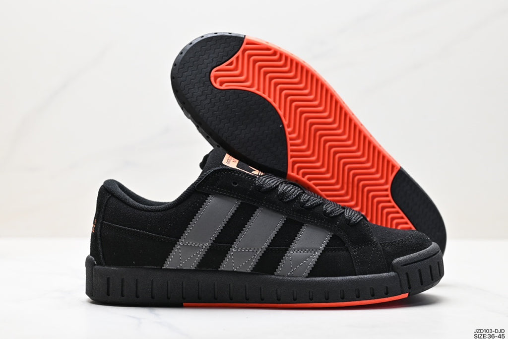 Men's black retro low-top sneakers - side and outsole view
